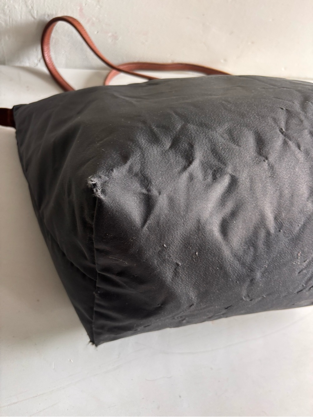Longchamp Black Nylon Tote with Brown Leather Trim - Picture 9 of 12